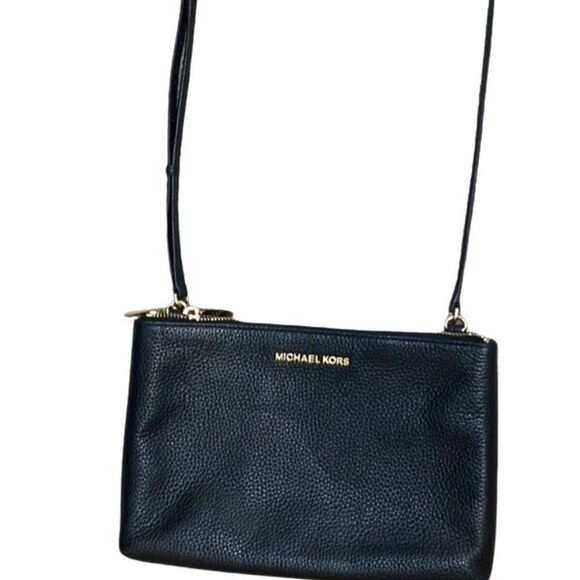 Michael Kors Double Pouch Crossbody Med/Large Black Pebbled Leather Excellent! - Picture 4 of 14